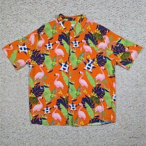 Houston Astros Hawaiian Shirt Flamingo Button Up Mens 2XL Orange MLB Genuine